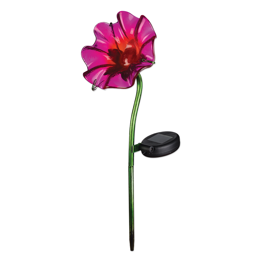 Mini solar glasblomma fuchsia